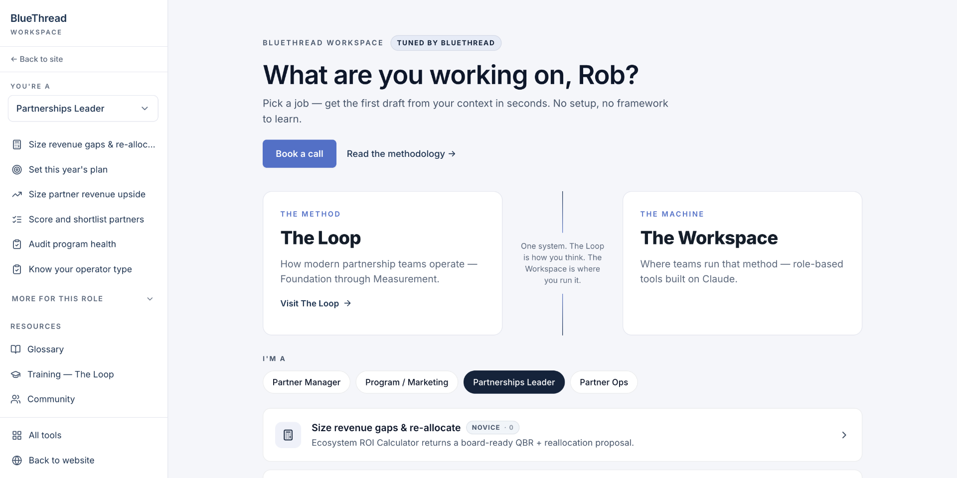 Screenshot of the live BlueThread Workspace app